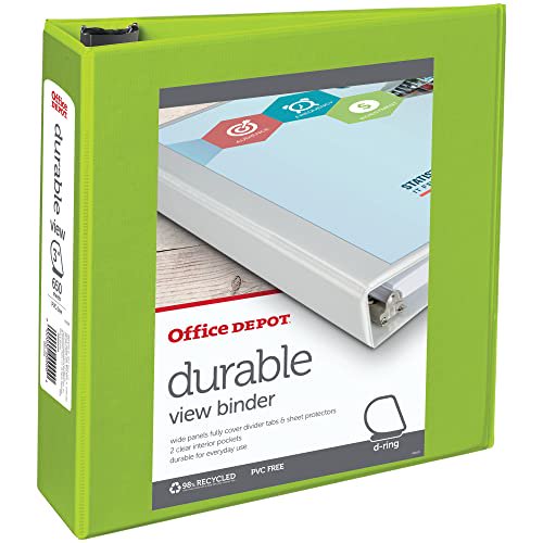 3-Inch Heavy-Duty View Binder with Slanted D-Rings, Recycled Material, Green