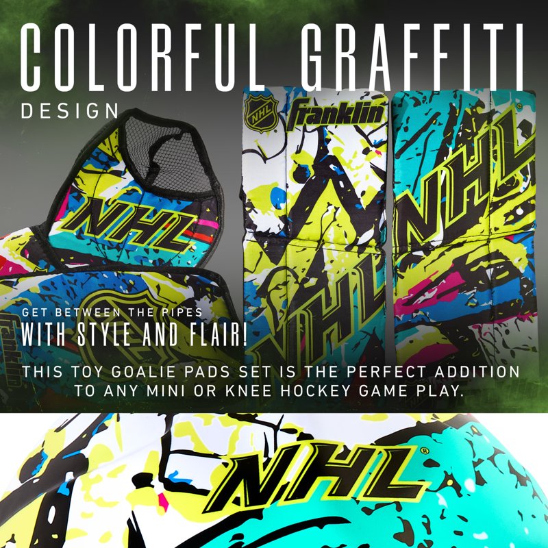 Kids Youth Hockey Goalie Pads Helmet Set - Mini Foam Puck Gear - Graffiti Style