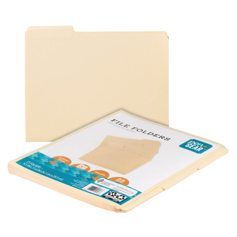 Letter Size 1/3 Cut File Folders - Manila, Bulk Pack of 75