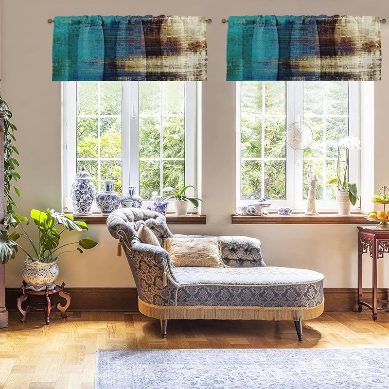 Vintage Window Valances 2 Pack - Adjustable 18x52 Inch Blackout Drapes for Living Room & Kitchen