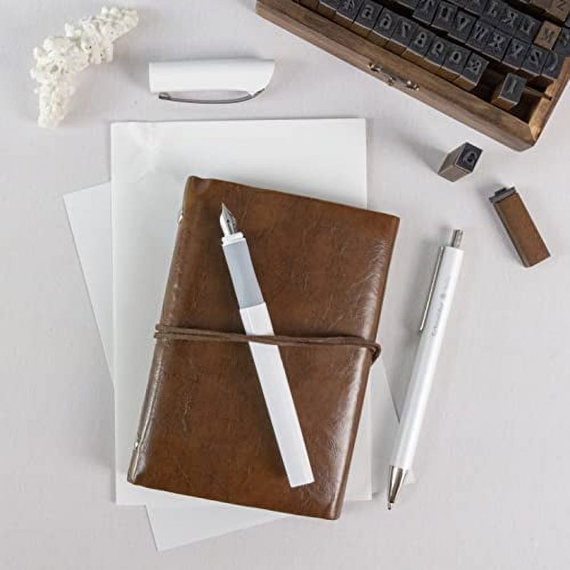 Fountain Pen with Eraser & 6 Royal Blue Erasable Ink Cartridges - Medium Nib, White Barrel