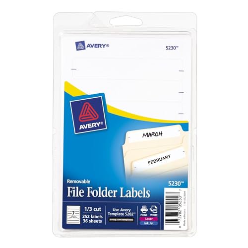 Removable File Folder Labels, White, 1/3 Cut, 252 Pack - Office Organization
