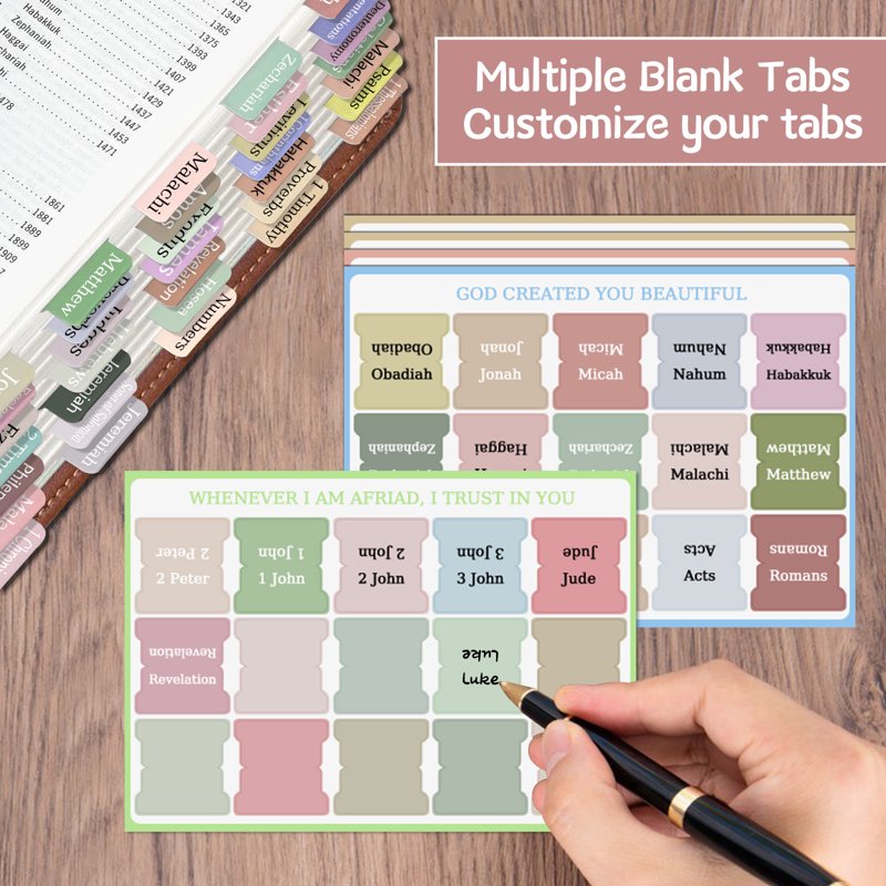 Laminated Bible Tabs for Men & Women - 450 Study Index Labels in Morandi Sunset & Boho Themes