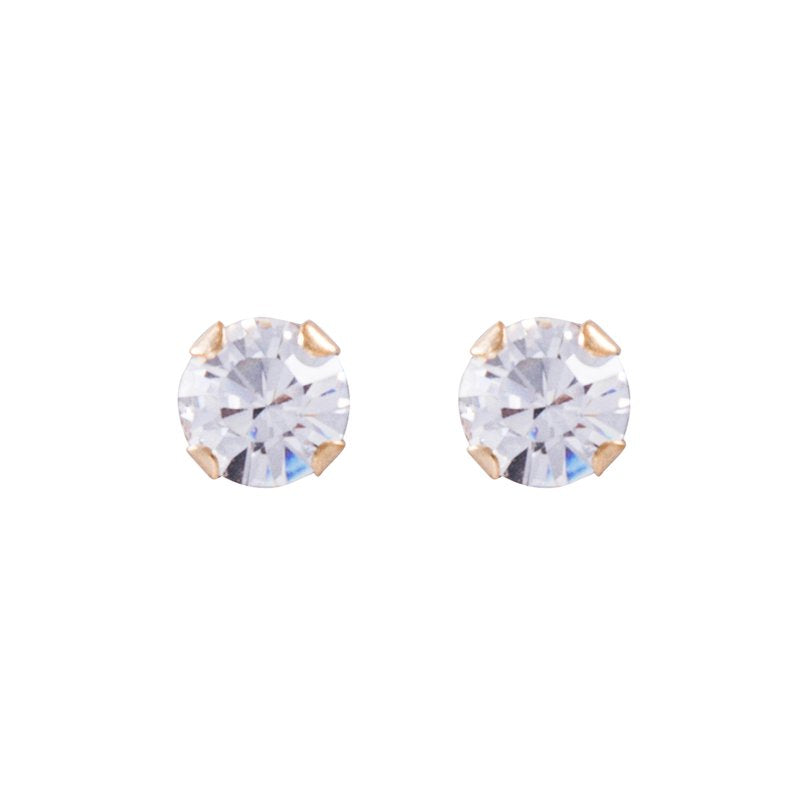 14K Gold CZ Stud Earrings for Girls & Tweens - Dainty Round Jewelry