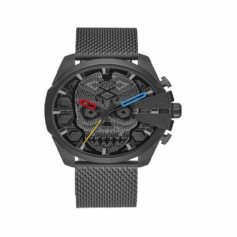 Men's Gunmetal Mesh Bracelet Watch 53mm - Ed Hardy Skull Dial