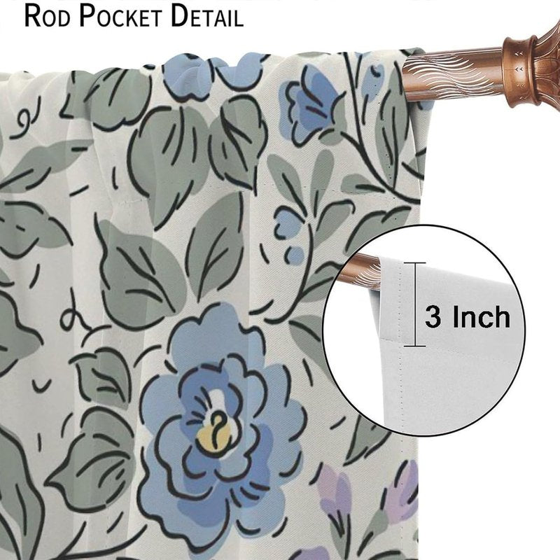 Watercolor Floral Curtains - Modern Window Drapes for Bedroom, Living Room & Office