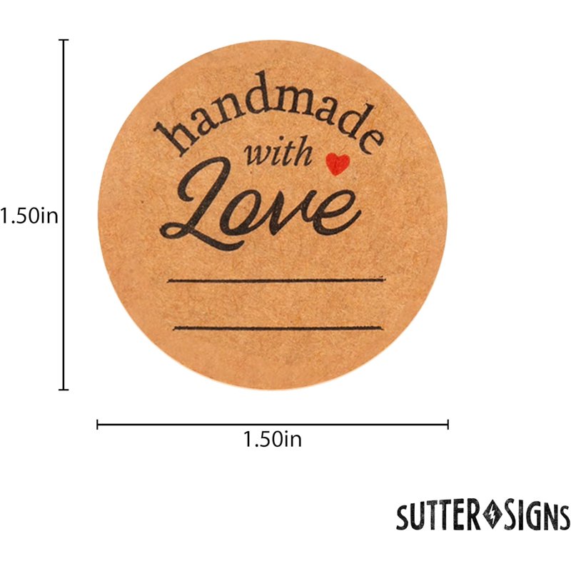 Handmade with Love Kraft Stickers - 1000pcs 1.5 Inch Labels for Gifts & Crafts