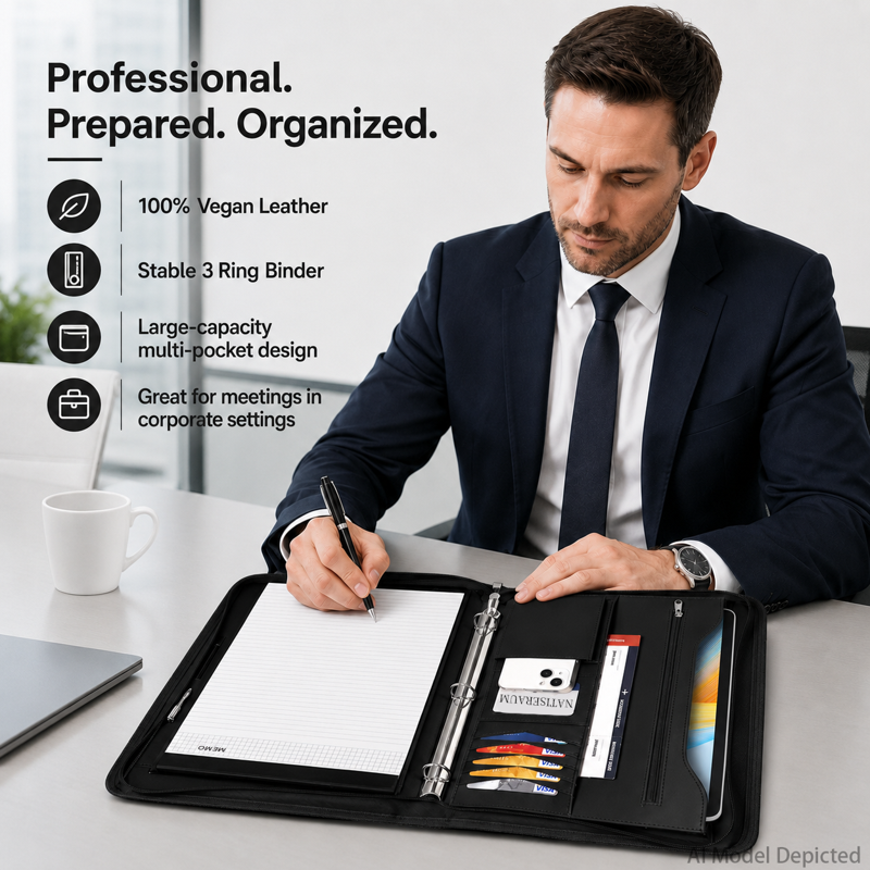 Premium A4 Zipper Portfolio Binder with 3 Rings and Accessories