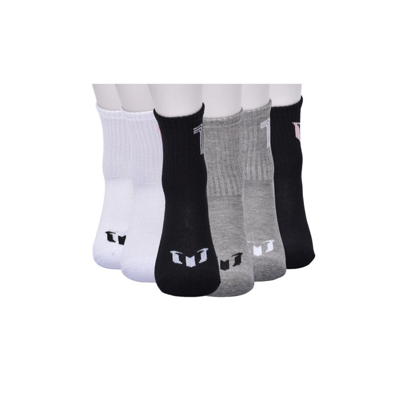 Messi Boys 6-Pack Crew Socks - Size S-L, Black Grey White (Variation: M)