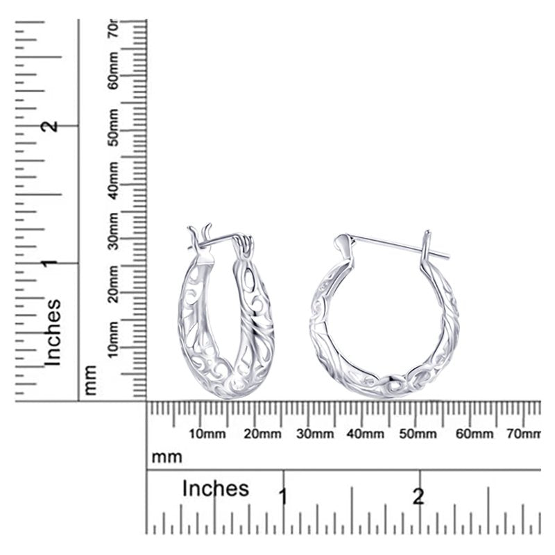 Sterling Silver Filigree Hoop Earrings - 18MM Ladies Jewelry