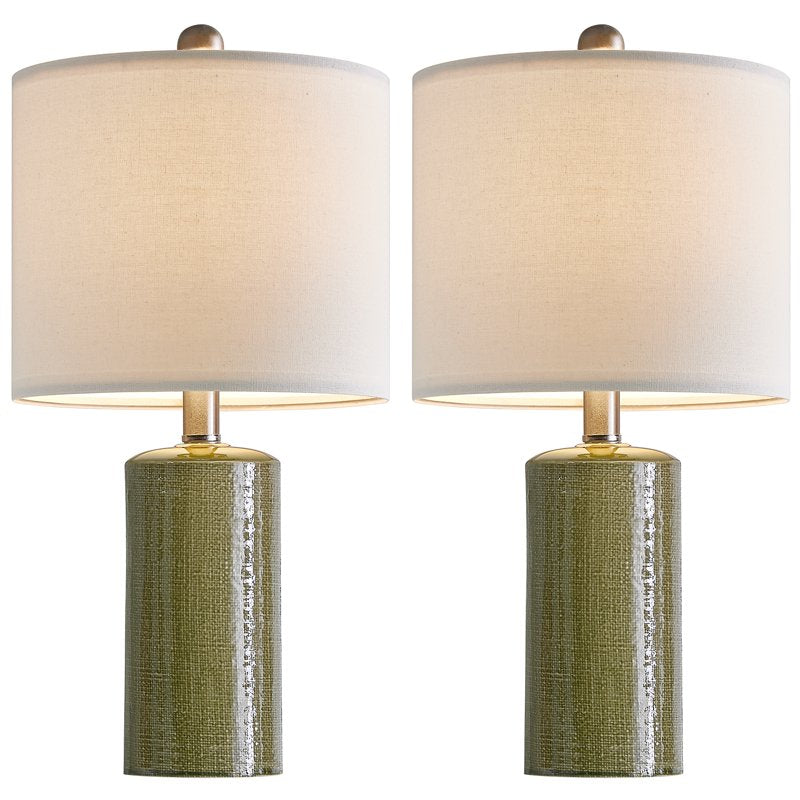 Set of 2 Modern Green Ceramic Table Lamps for Living Room & Bedroom