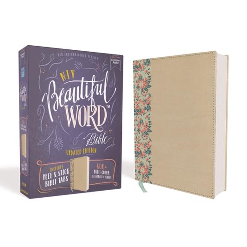 NIV Beautiful Word Bible with Peel & Stick Tabs Hardcover Leathersoft Red Floral