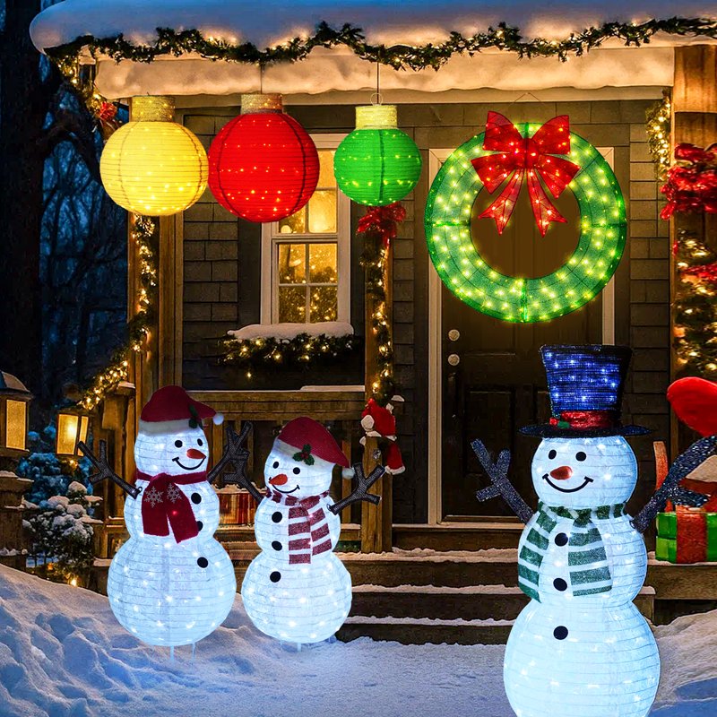 Lighted Outdoor Christmas Ornament Set with 270 LED Lights - Festive Yard Decor