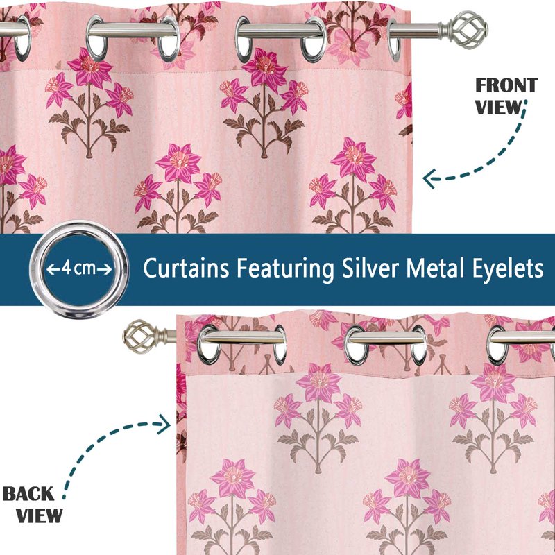 Long Sheer Curtains Set of 2 for Double Height Windows - Floral Georgette Drapes