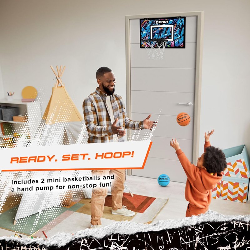 Over the Door Mini Basketball Hoop Set - Shatterproof Backboard, Balls & Pump