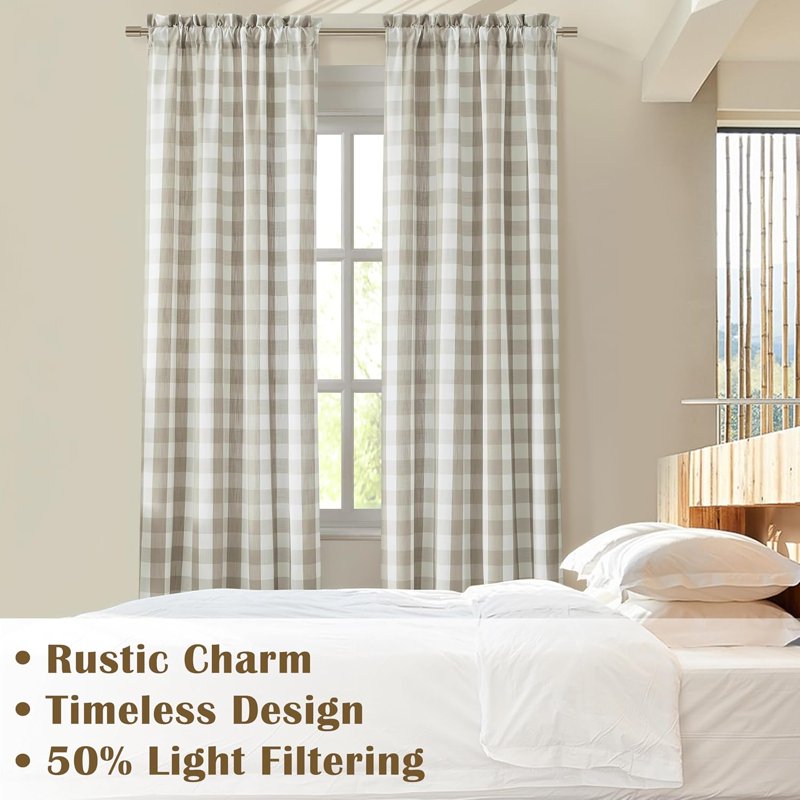 Buffalo Plaid Window Curtain Panels - Rustic Farmhouse Style 40x63 Inches