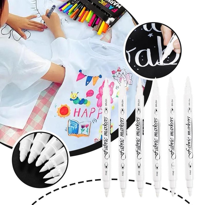 White Double-Ended Fabric Marker Pen Waterproof Washable Art Supply