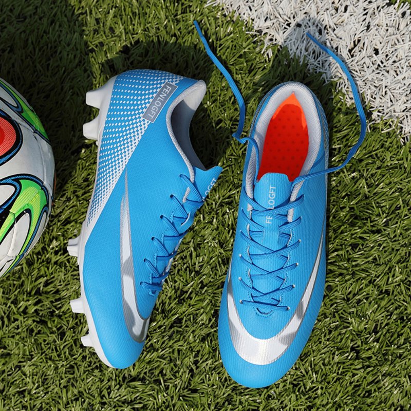 Unisex Leather Soccer Cleats with Lace-Up Closure - Turf Football Shoes US Mens 4 / Womens 5 Sky Blue