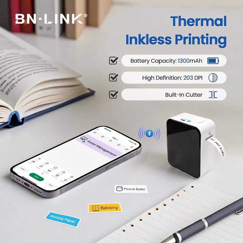 Bluetooth Label Maker with Tape - Portable Thermal Printer for Home & Office