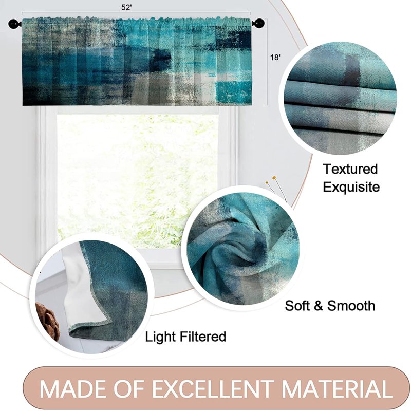 Modern Abstract Window Valances Set - 2 Pack Blackout Drapes for Living Room & Kitchen