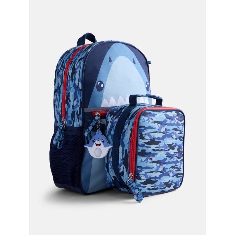 Kids' Shark Bite Backpack & Lunch Set - School & Travel Gear, Blue