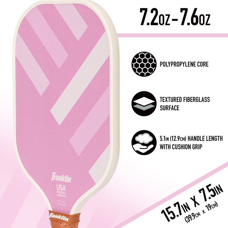 (2 Pack) Pickleball Paddle DEFY - Textured Fiberglass Surface + Polypropylene Core - Official USAP Approved - Pink