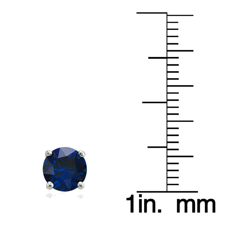 Blue Sapphire and White Topaz Sterling Silver Crown Stud Earrings – Birthstone Jewelry for Women & Teens