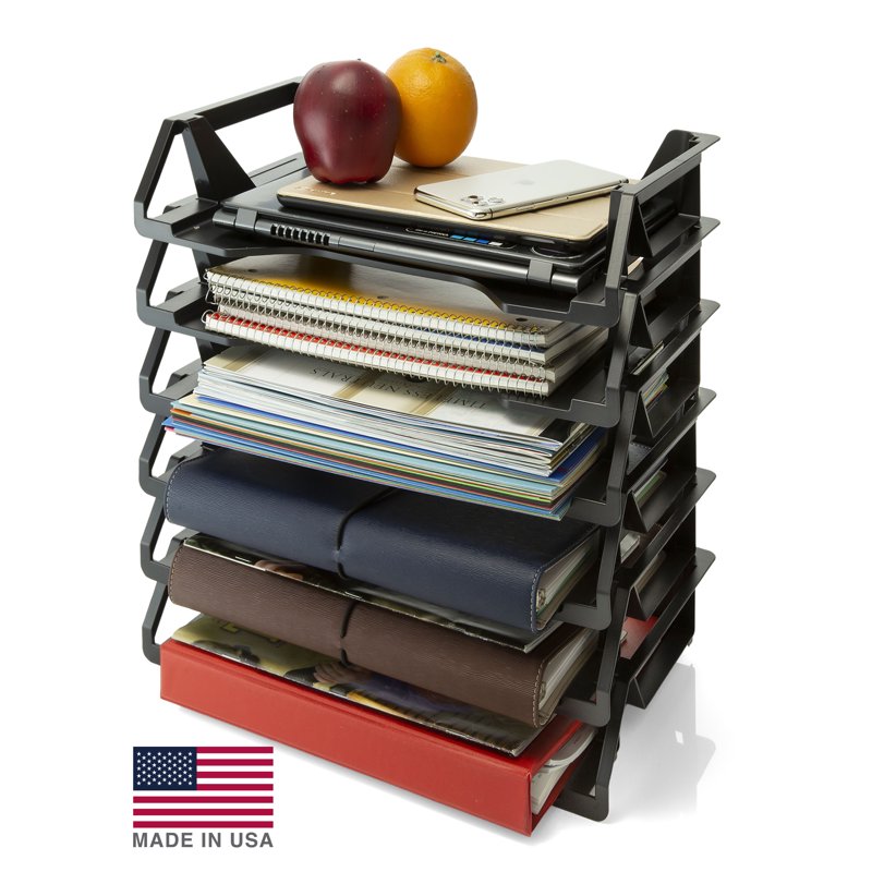 Stackable Office Letter Trays - Recycled Plastic, Black, 6 Pack
