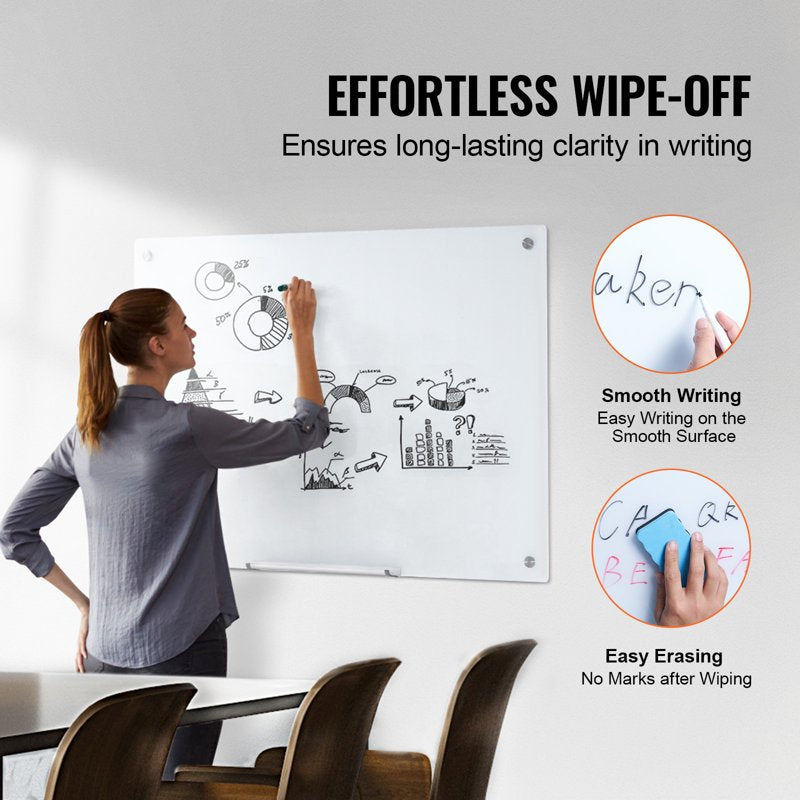 Magnetic Glass Dry Erase Board 36x24 Frameless Wall Mount Whiteboard for Office Home School