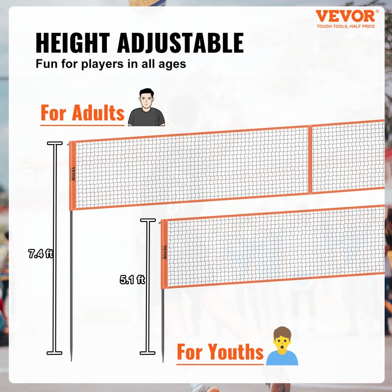 Adjustable Volleyball & Badminton Net Set with Ball, Pump & Carry Bag for Kids & Adults