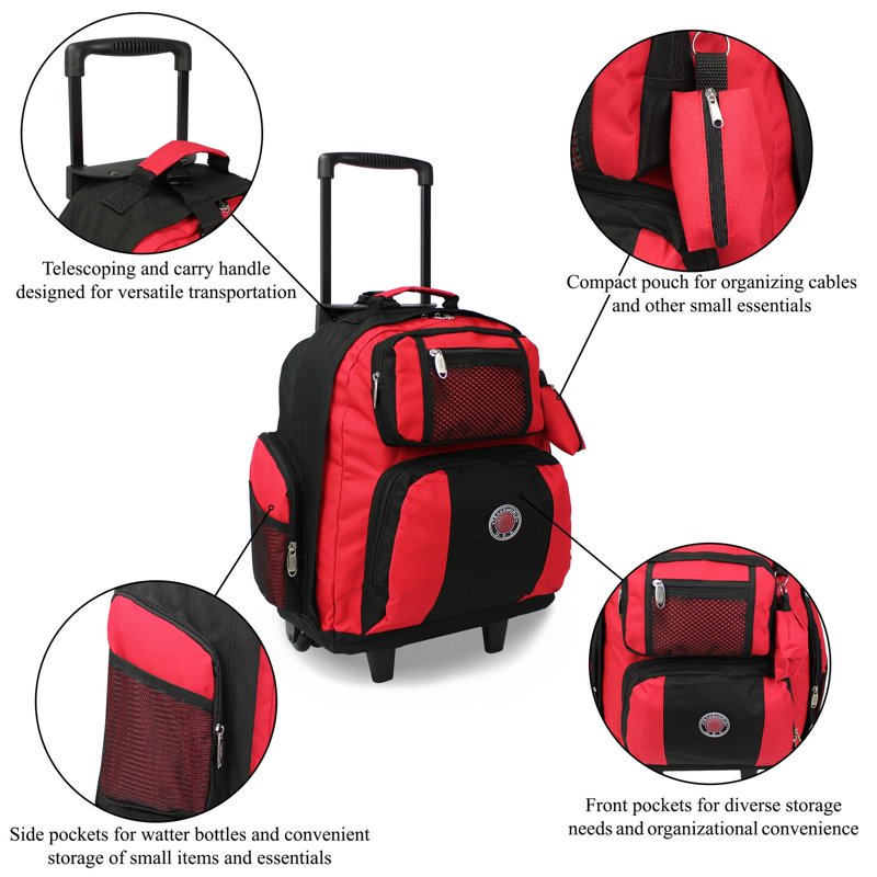22-Inch Airline Approved Rolling Backpack with Multiple Compartments - Red