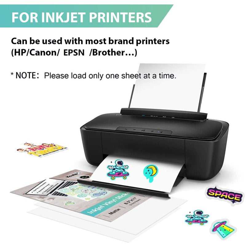 Waterproof Printable Vinyl Sticker Paper 8.5x11 Inches Full Sheet Labels for Inkjet Printers