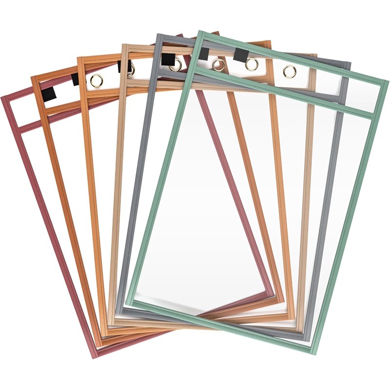 Boho Dry Erase Pockets 6-Pack - Reusable Sheet Protectors & Ticket Holders