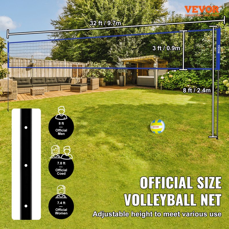 2-in-1 Volleyball and Badminton Set with Adjustable Net, Carry Bag & Poles