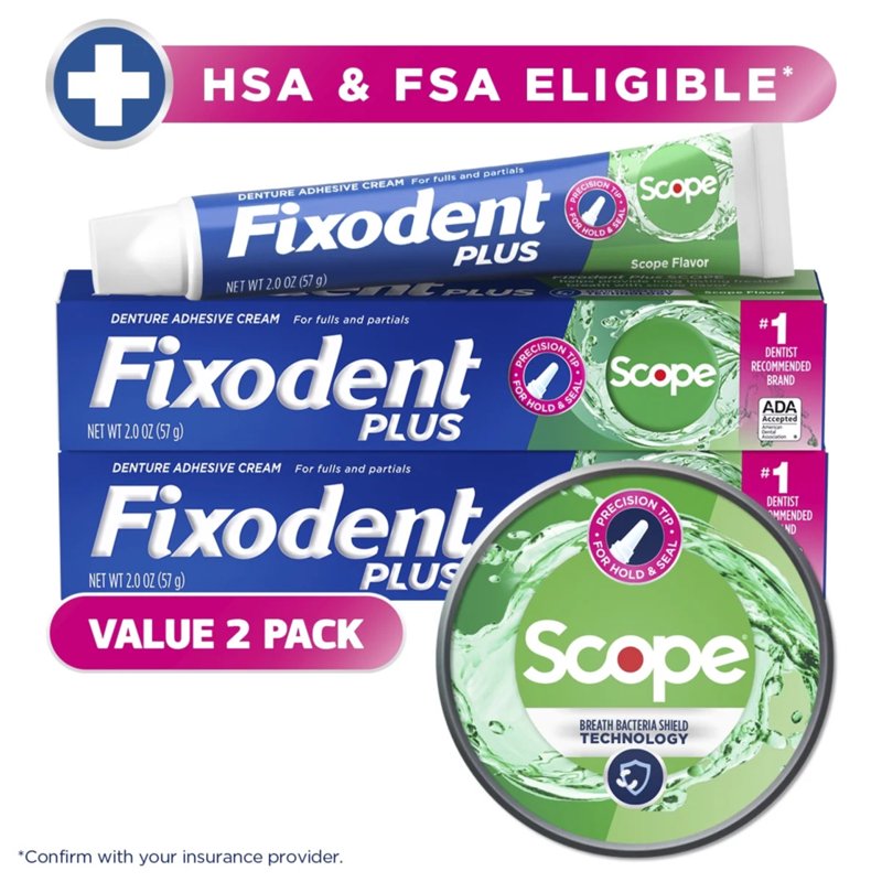 Denture Adhesive Cream with Fresh Breath & Precise Application - 2 Pack