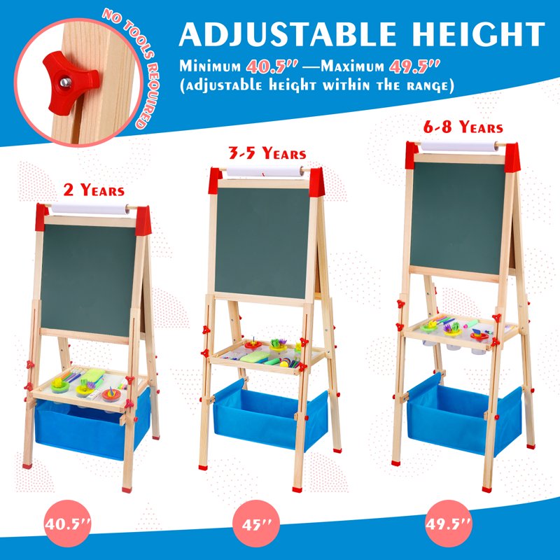 Kids Wooden Magnetic Chalkboard & Whiteboard Easel with Paper Roll - Toddler Art Gift