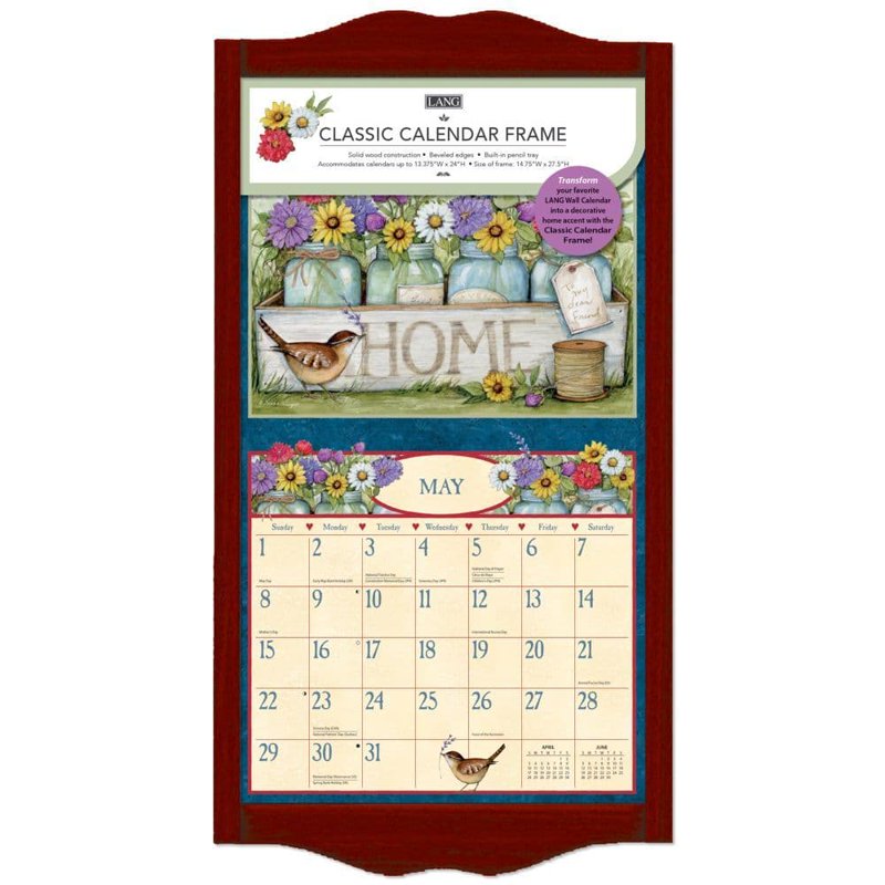 Vintage Red Calendar Frame for Wall Calendars - Solid Wood, Beveled Edges