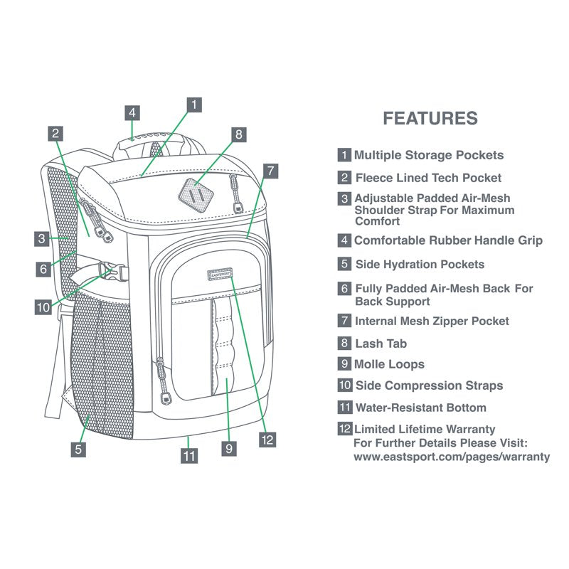 Unisex 18-Inch Victory Top Loader Backpack with Multiple Pockets - Water-Resistant Bottom