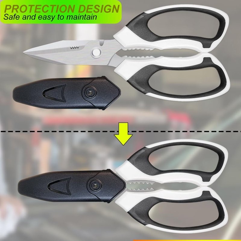 8-Inch Heavy Duty Scissors with Protective Cover - Serrated Stainless Steel, Yellow (Variation: White)