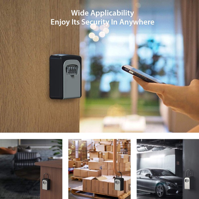 Waterproof Portable 4-Digit Combination Key Lock Box with Removable Shackle for Home & Outdoor Security