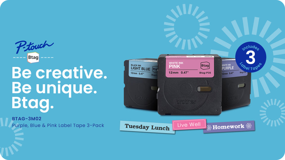 Colorful Label Tape 3-Pack for Brother P-touch Label Makers - ½" Wide