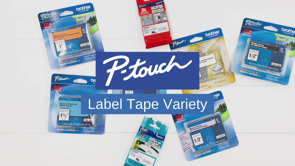 Heavy-Duty Laminated Label Tape for P-Touch Machines - Black on White, 1/2"