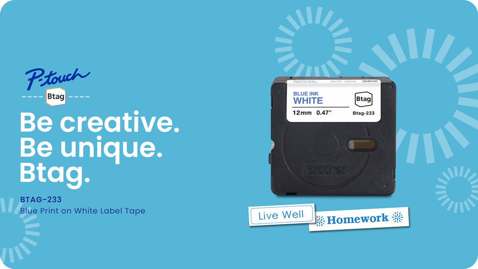 Brother P-touch Label Tape ½ Inch Blue on White, 13.1ft - Compatible with PT-N10, N20, N25BT