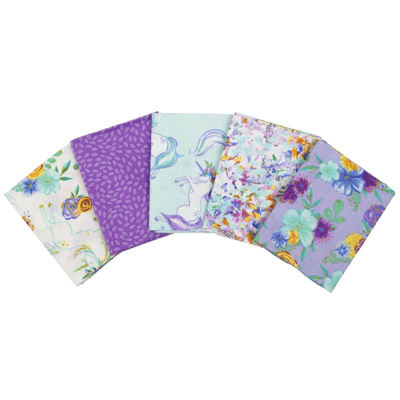 Cotton Unicorn Glitter Fabric Bundle - Precut Sewing & Craft Material, 18x21 Inches, Multicolor, 5 Pieces