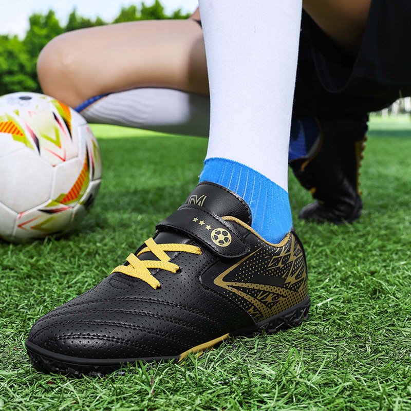 LRen Boys Soccer Cleats - Lightweight Outdoor Football Shoes, Black, Size 1.5
