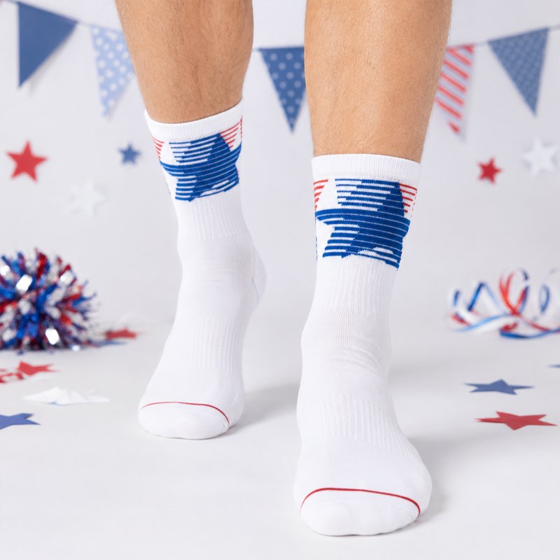 Men's Crew Socks 5 Pack - Breathable Patriotic Star and Stripe Pattern