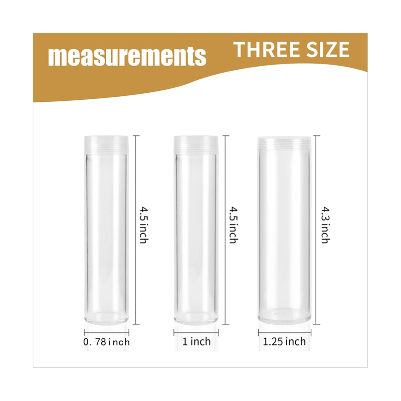 Assorted Coin Storage Tubes Set - Clear Plastic for Coins & Art Supplies
