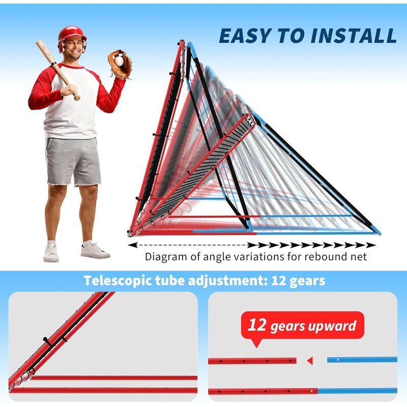 Adjustable Baseball Rebounder Net 5x4 FT with Strike Zone Targets for Hitting & Fielding