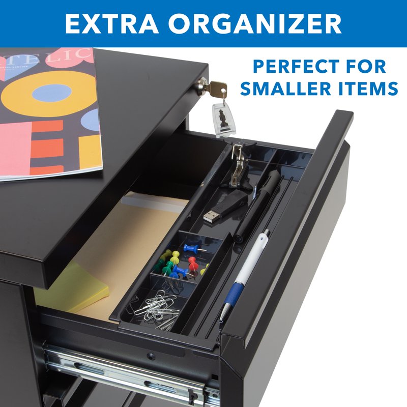 Mobile File Cabinet with 3 Drawers Under Desk Locking Steel Storage