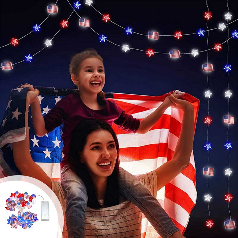 Patriotic 4th of July String Lights - Red White Blue LED Outdoor Indoor Decor 6.6FT